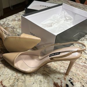 Nine West sexy leather toffee natural 4” heel shoes